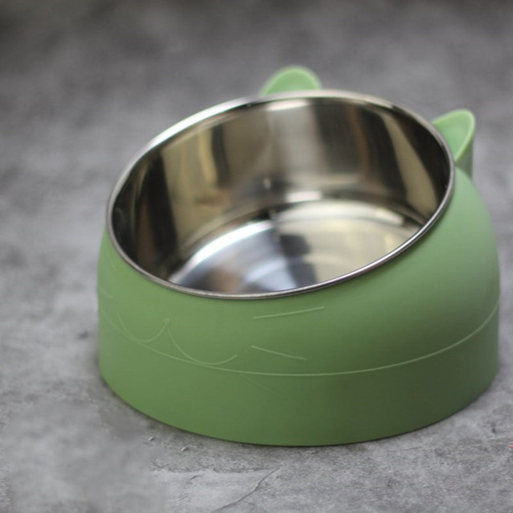 15 Degrees Raised Stainless Steel Cat Dog Bowls | Safeguard Neck Puppy Pet Feeder | Non-slip Elevated Cat Food Bowl