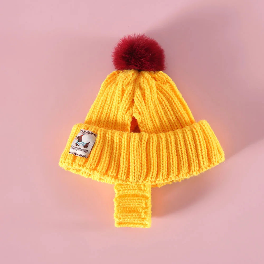 Knitted Hat with Plush Ball