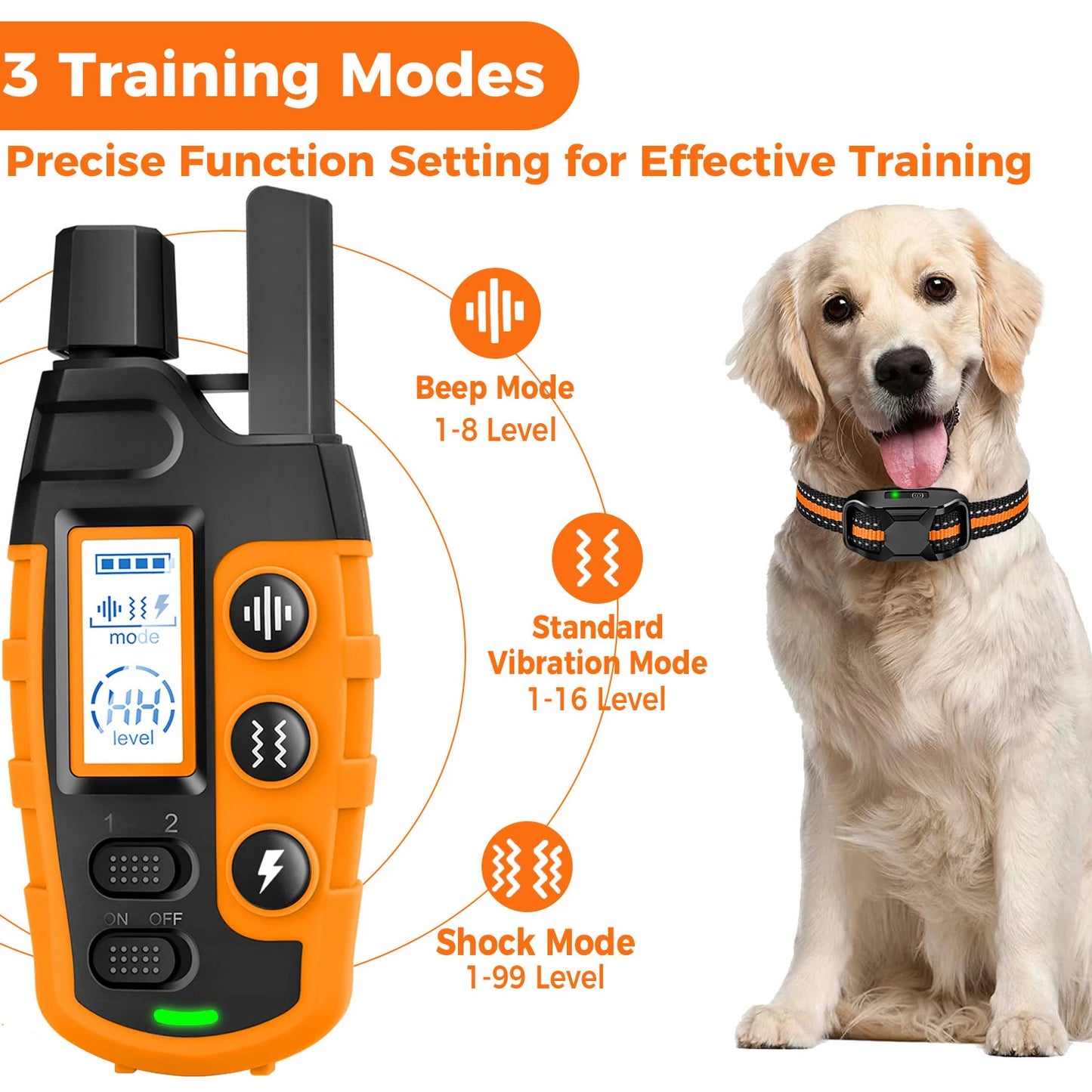 3300FT Electric Dog Training Collar | Waterproof Remote Control with Shock, Vibration, Beep for Dogs 5-120lbs