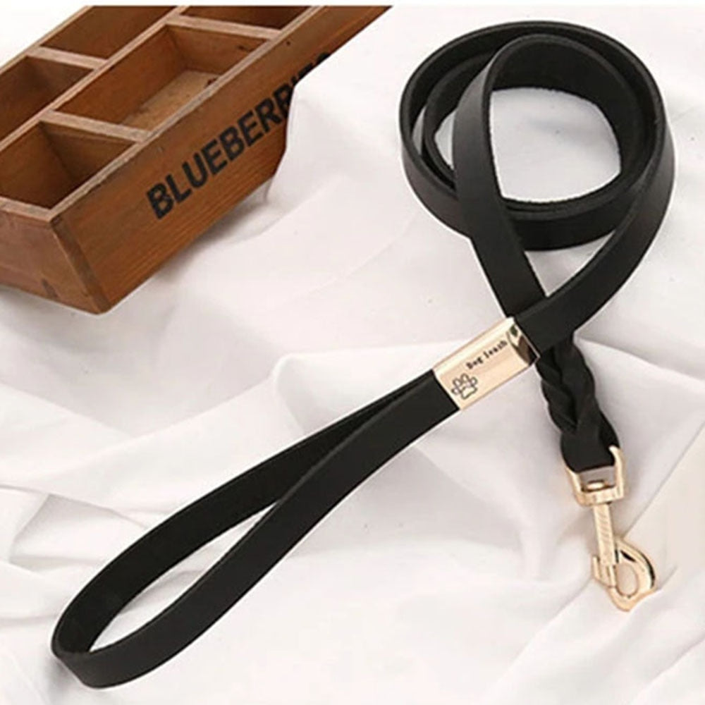 Braided Leather Dog Leash for Large and Medium Breed Dogs | 130cm | Durable Training Walking Leash in Brown/Black