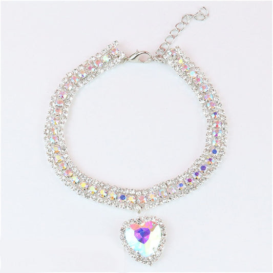 Rhinestone Cat Necklace with Heart Pendant