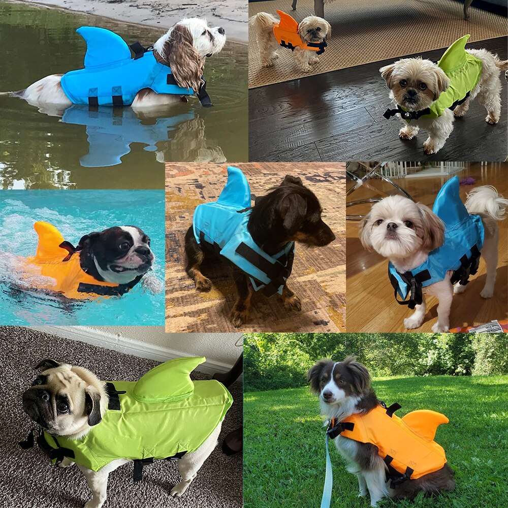 Adjustable Summer Dog Life Jacket | Safety Vest with Handle for Small, Medium, Large Dogs | Surfing, Swimming, Sailboat | Shark Design