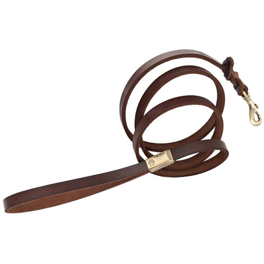 Braided Leather Dog Leash for Large and Medium Breed Dogs | 130cm | Durable Training Walking Leash in Brown/Black
