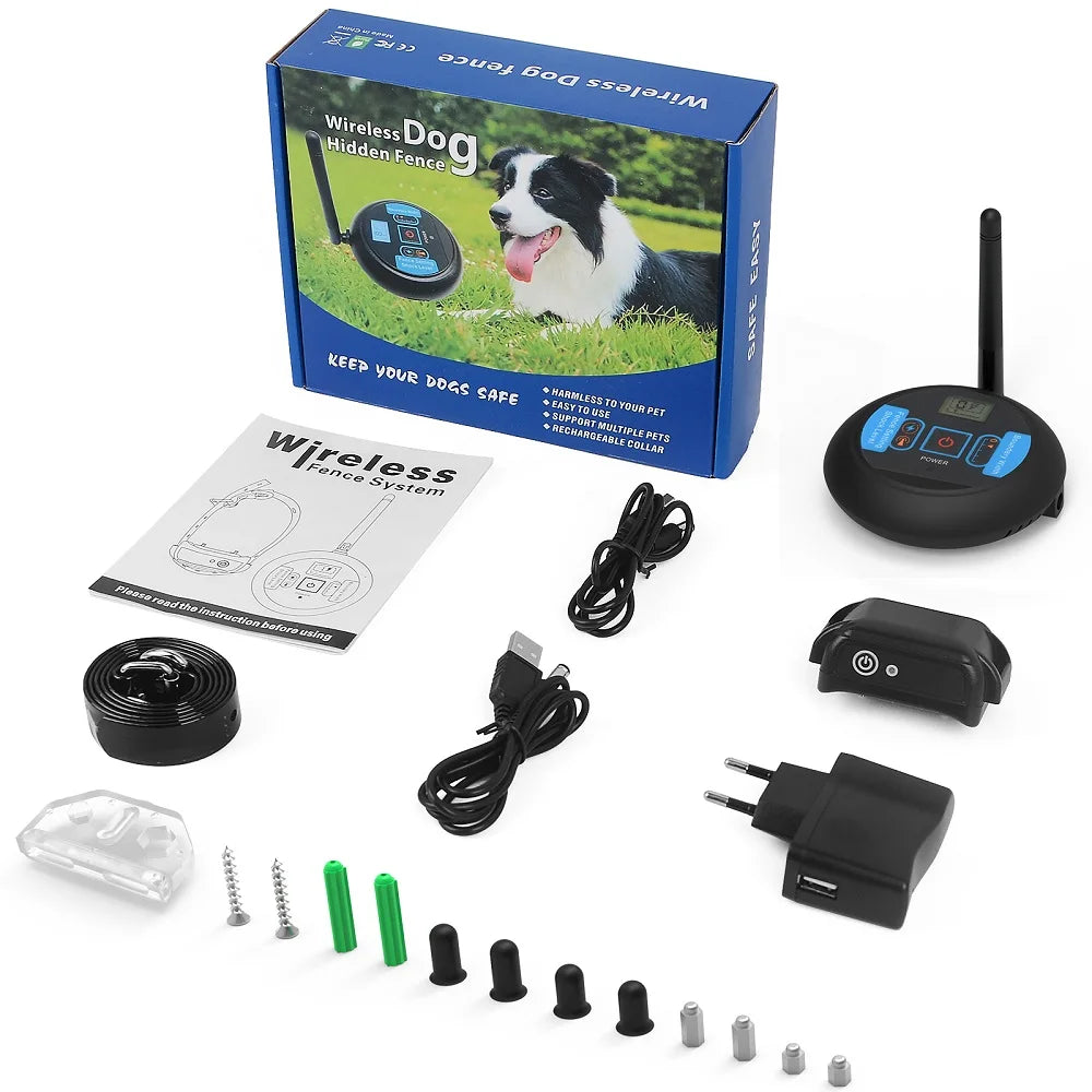 200m Wireless Rechargeable Electric Dog Fence with IP68 Waterproof Collar and Beep + Shock Training Modes