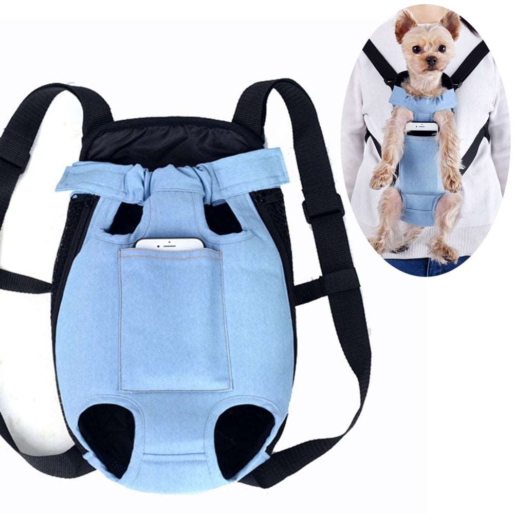 Breathable Denim Dog Backpack | Outdoor Travel Pet Carrier for Small Dogs & Cats | Shoulder Handle Bag
