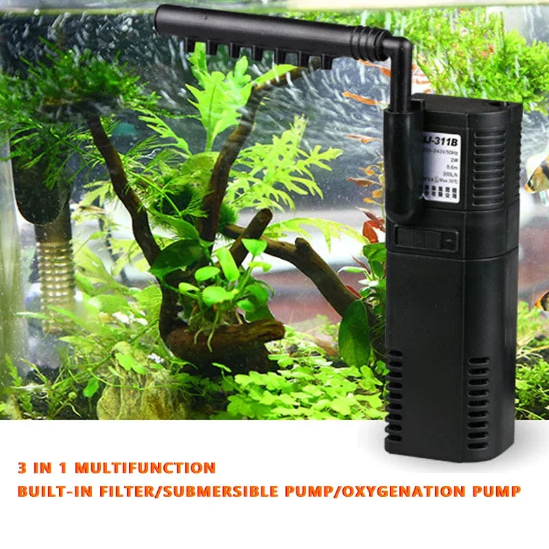 3-in-1 Multifunctional Aquarium Filter | Submersible Pump, Adjustable Air Pump, & Water Flow Filter for Fish Tanks