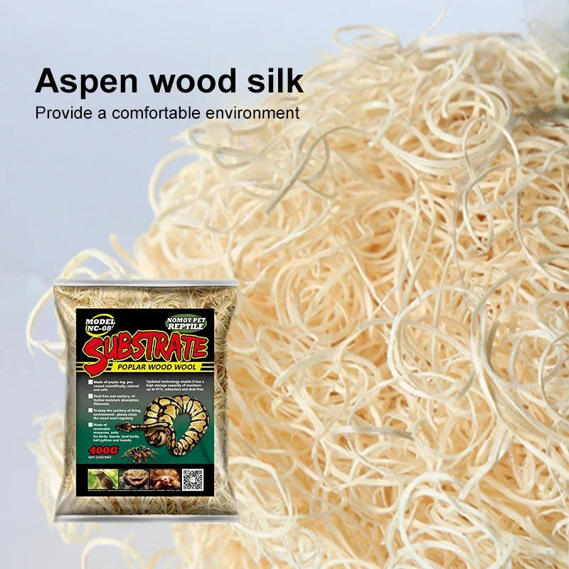 400g Poplar Wood Wool Reptile Bedding | Natural, Moisture-Retaining Substrate for Snakes, Lizards, and Small Pets