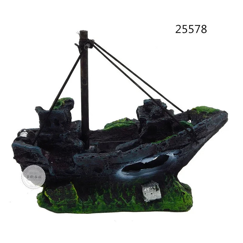 Resin Shipwreck Aquarium Ornament | Decorative Boat for Creative Fish Tank Landscaping