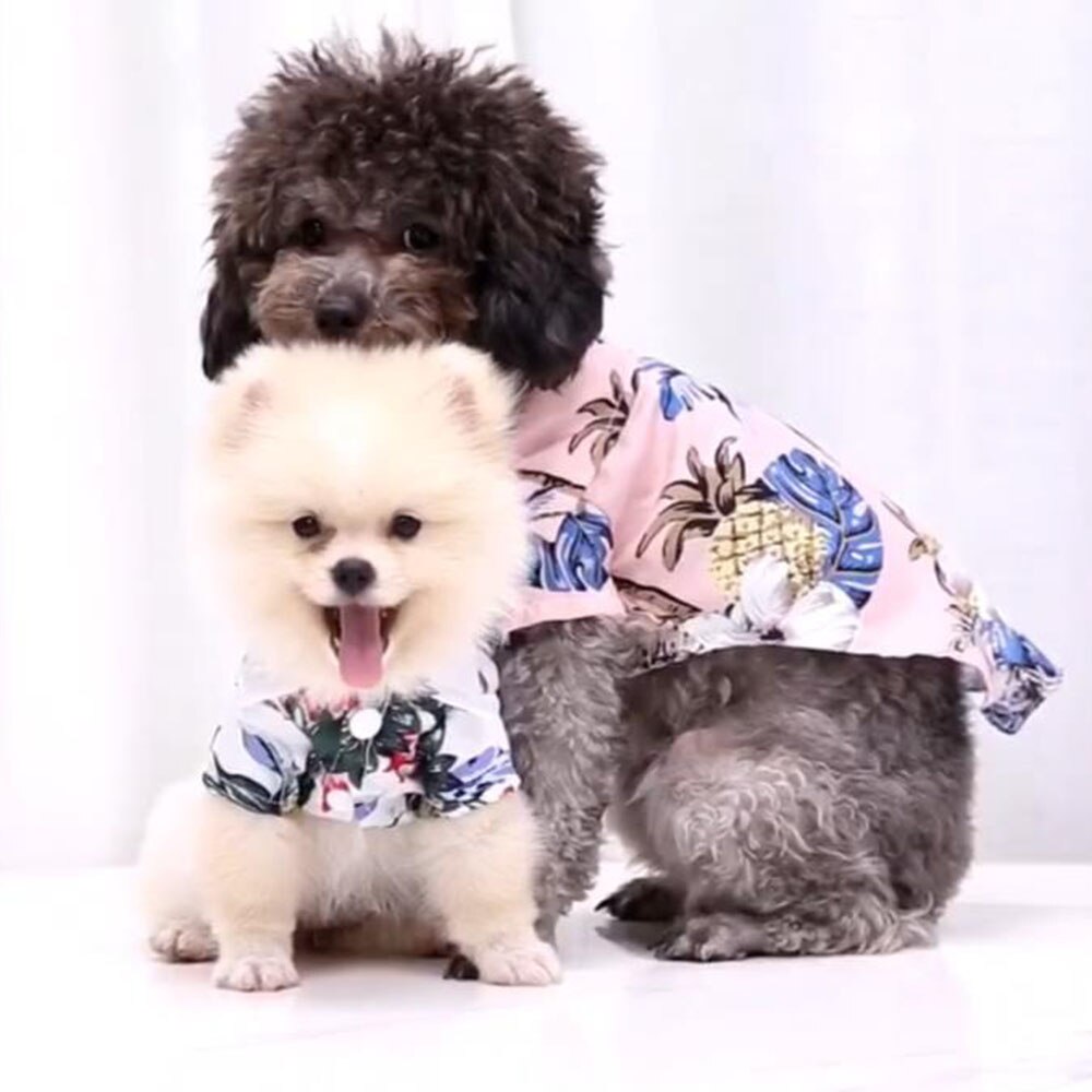 Hawaiian Summer Shirt | Coconut Tree & Flower Print Clothing | Puppy T-Shirt for Small Dogs and Cats