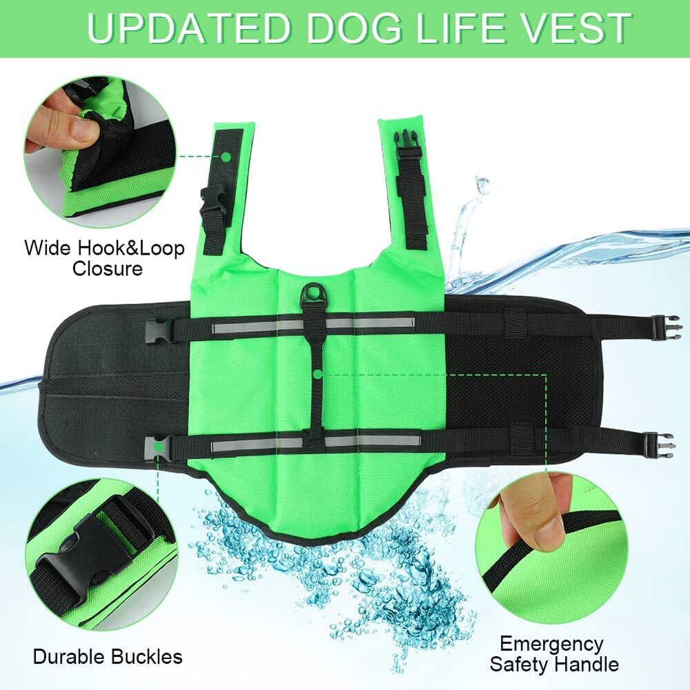 Reflective Dog Life Jacket | High Flotation, Adjustable, and Ripstop Pet Life Preserver for Swimming Safety