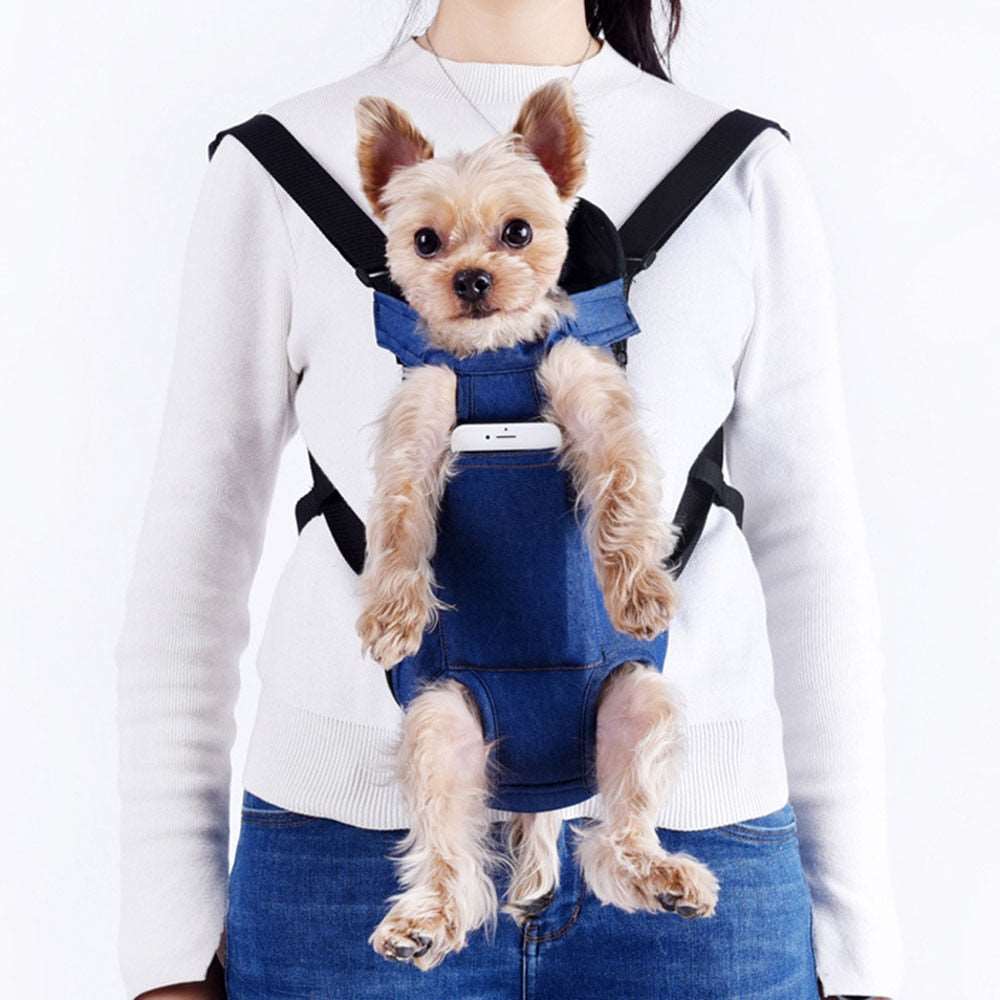 Breathable Denim Dog Backpack | Outdoor Travel Pet Carrier for Small Dogs & Cats | Shoulder Handle Bag