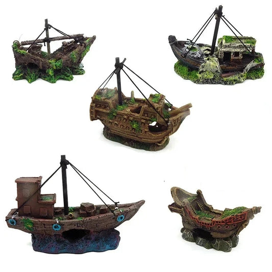 Resin Shipwreck Aquarium Ornament | Decorative Boat for Creative Fish Tank Landscaping