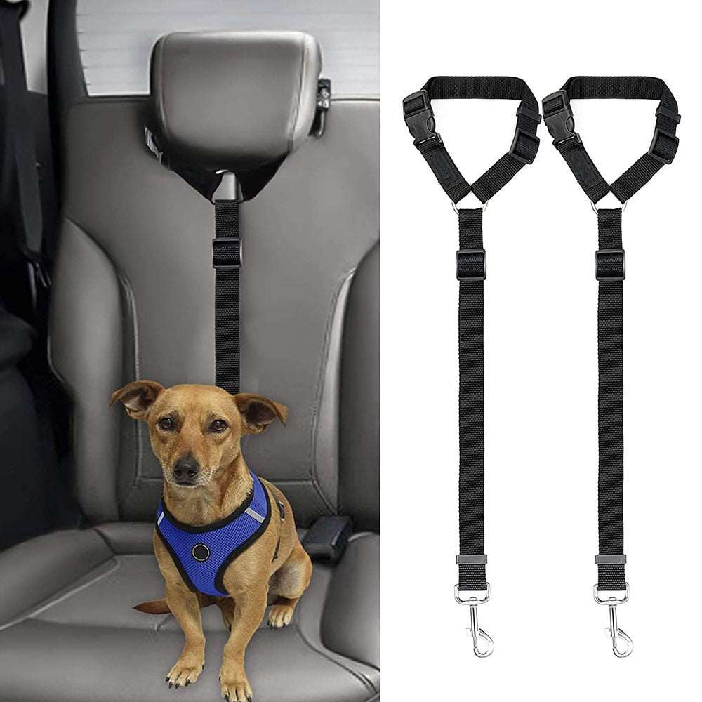 Adjustable Dog Safety Seat Belt for Pet Cat Car Headrest Restraint | Nylon Vehicle Seatbelt for Harness Collar