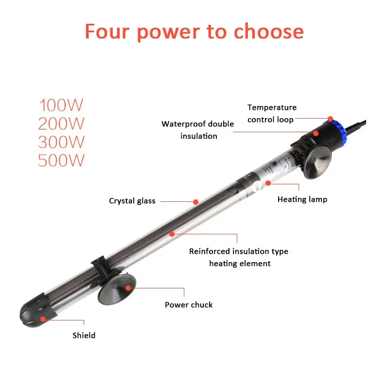 100-500W Aquarium Heater | Explosion-proof Quartz Heating Rod with 13-33°C Temperature Control for Fish Tanks