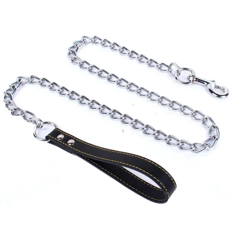 Heavy Duty Chain Dog Leash with PU Handle