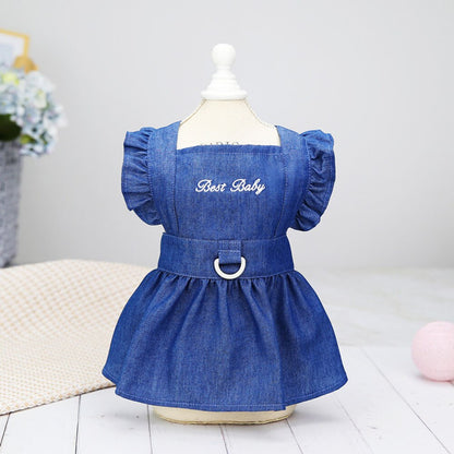 Denim Dress with Harness Hole | Summer Pet Dress for Small Dogs and Cats
