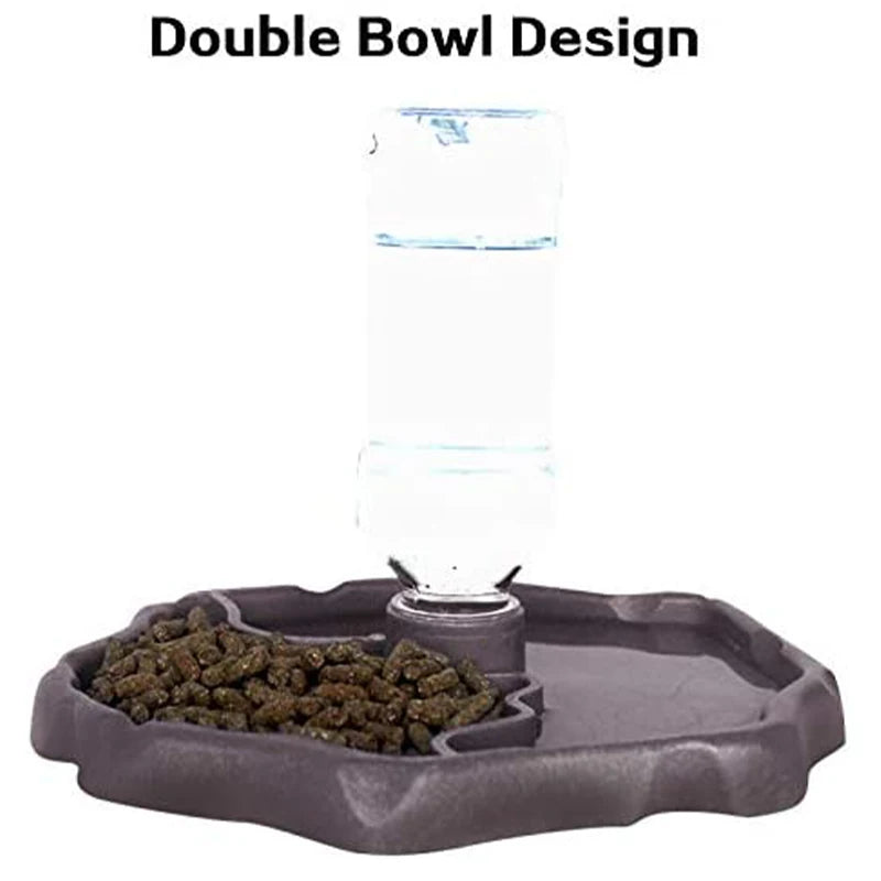 Automatic Reptile Food and Water Dispenser Bowl | Double Bowl Feeder for Amphibians, Lizards, and Small Pets