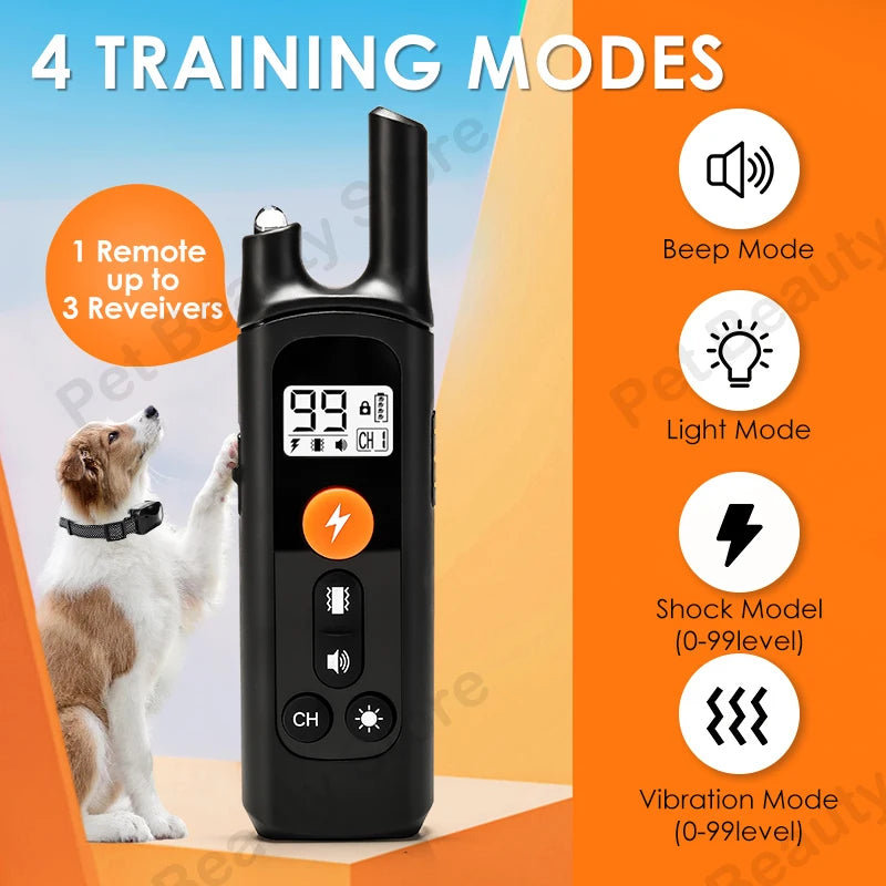 2600FT Electric Dog Training Collar | Waterproof Remote Bark Control with Adjustable Vibration & Shock Modes for All Dog Sizes