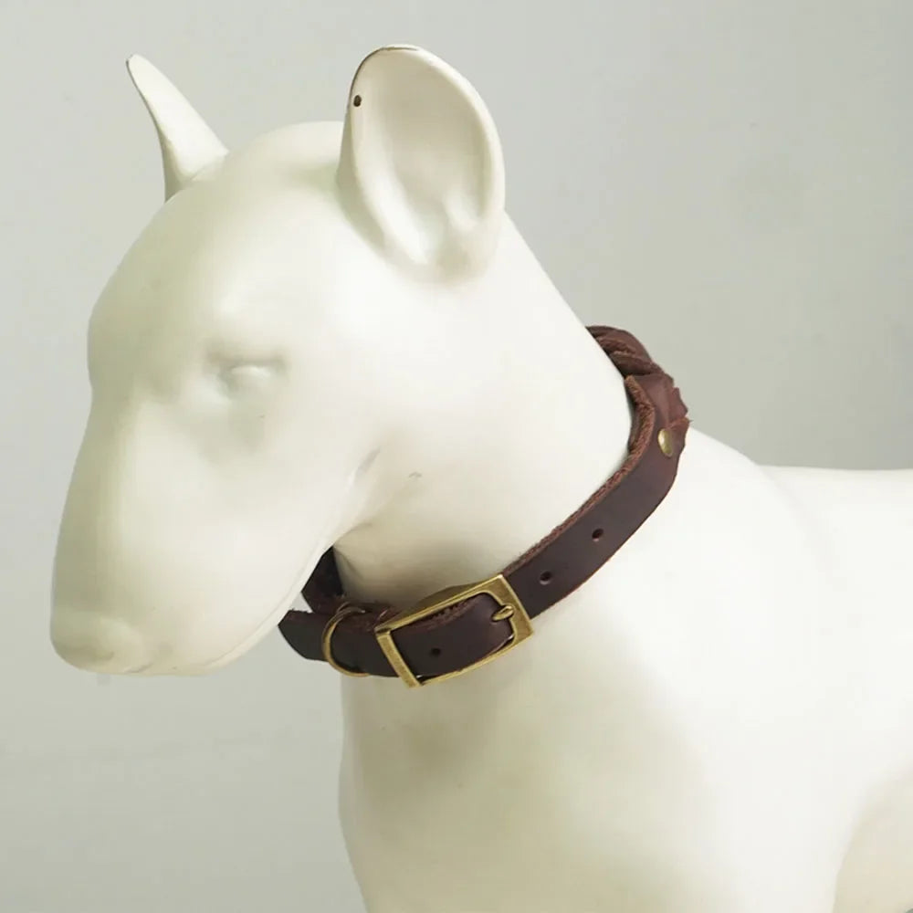 Real Leather Woven Dog Collar