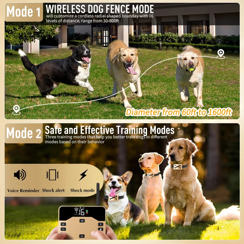 2-in-1 Wireless Dog Fence & Training Collar | Safe Remote Dog Trainer with Adjustable Beep, Shock, and Vibration Modes for Pet Containment and Training