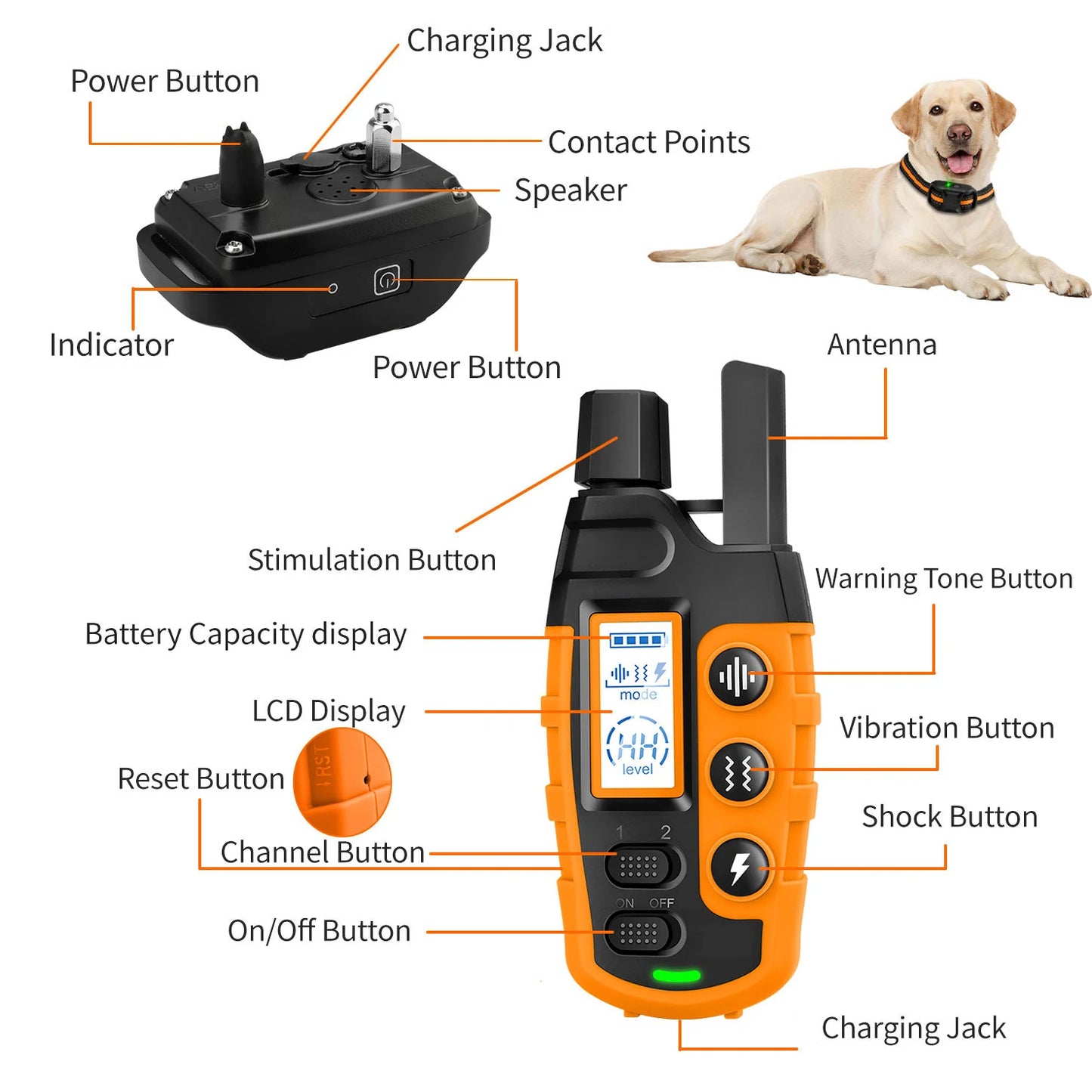 3300FT Electric Dog Training Collar | Waterproof Remote Control with Shock, Vibration, Beep for Dogs 5-120lbs