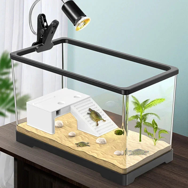 Deluxe Turtle & Reptile Aquarium Tank with Anti-Escape Cover | Safe Habitat for Turtles & Small Reptiles