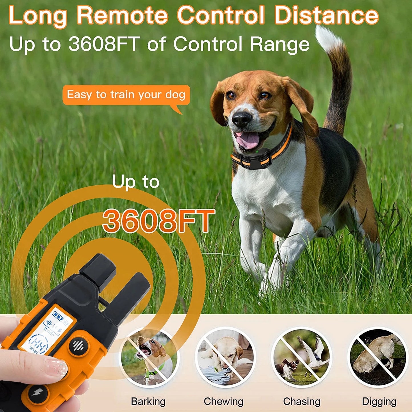 3300FT Electric Dog Training Collar | Waterproof Remote Control with Shock, Vibration, Beep for Dogs 5-120lbs