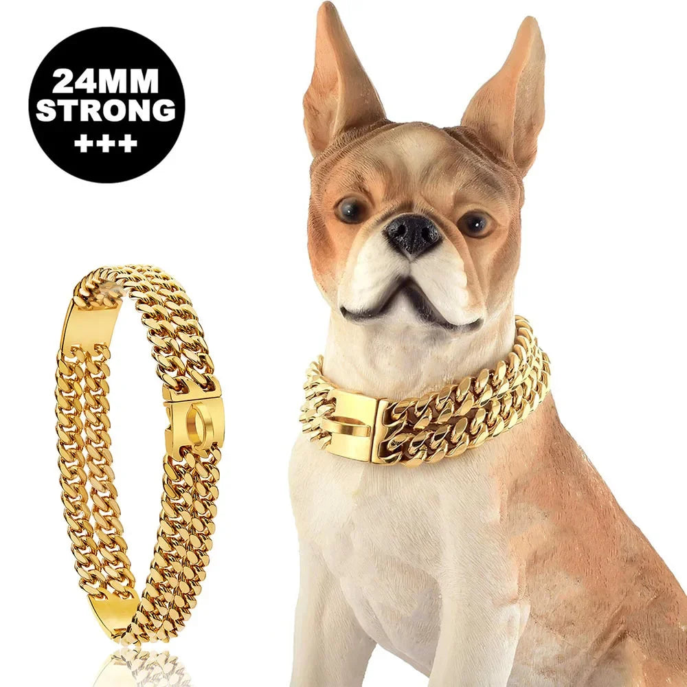 Gold & Silver Cuban Link Dog Collar