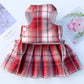 Plaid Skirt Dress with Adjustable Harness | Cute Bowknot Vest for Small Dogs & Cats | Birthday Party Outfit