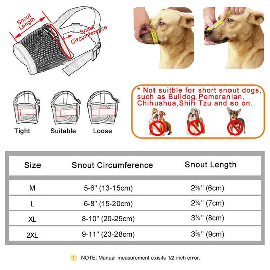 Adjustable Mesh Nylon Dog Muzzle | Small Medium Large Pet Muzzle | Breathable Anti-Bark Mouth Mask Cover