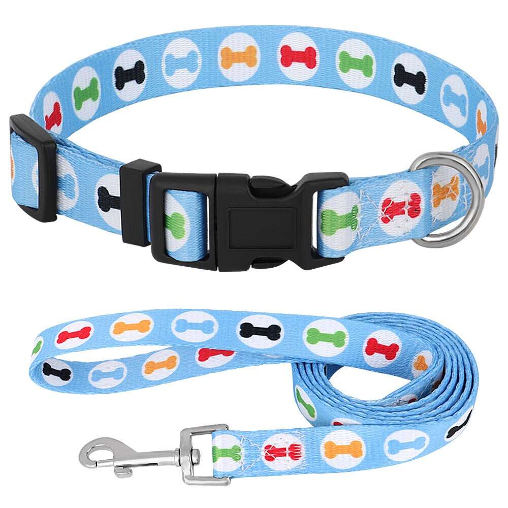 Adjustable Puppy Dog Collar and Leash Set with Cute Printed Design for Dogs and Cats | Walking Lead and Collar Combo