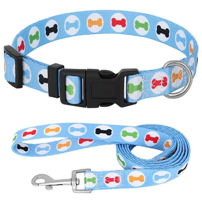 Adjustable Puppy Dog Collar and Leash Set with Cute Printed Design for Dogs and Cats | Walking Lead and Collar Combo