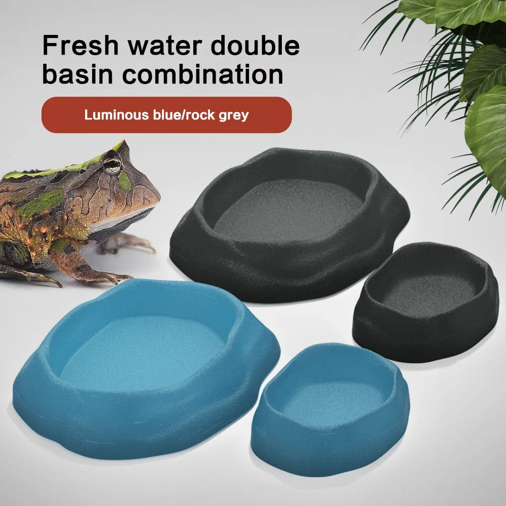 Imitation Rock Double Basin | Crawling Pet Food & Water Dish for Reptiles and Amphibians