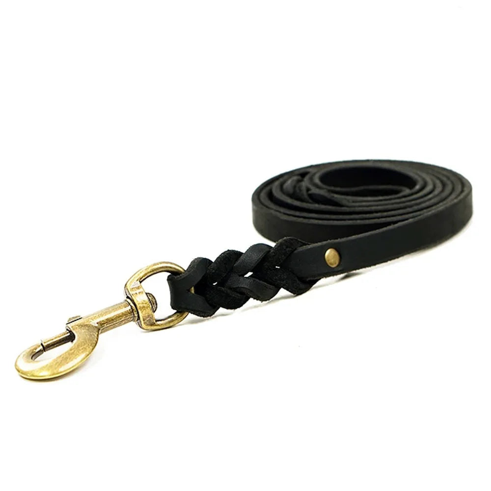 Soft Real Leather Dog Leash | Braided Design