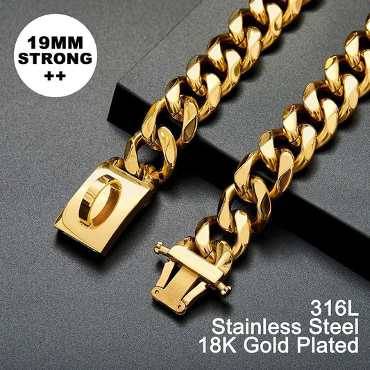 Large Dog Chain Collar | 19mm Gold Buckle