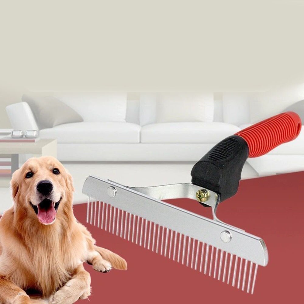 Large Grooming Comb | Deshedding Tool with Rubber Handle for Long Haired Cats & Dogs