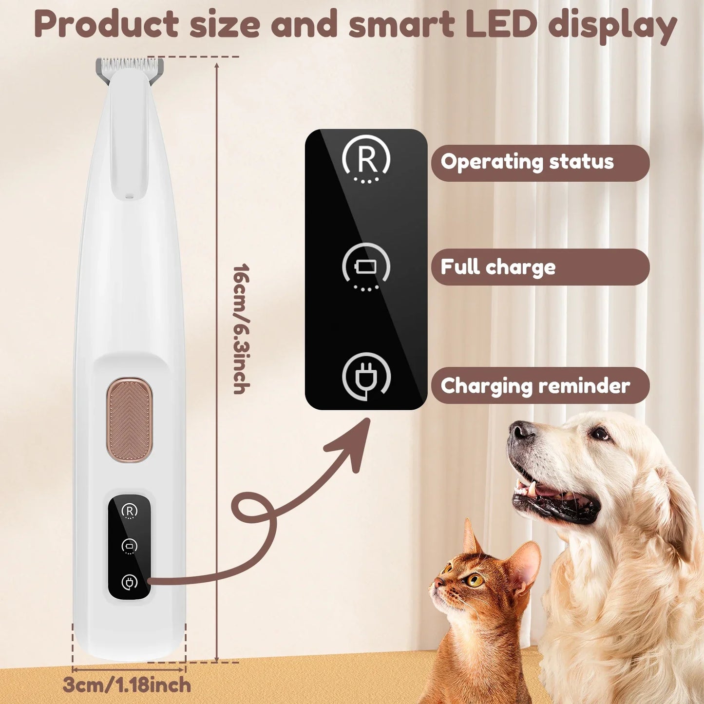 Dog Paw Trimmer with LED Light | Waterproof Pet Hair Trimmer with LED Display & Widened 18mm Blade for Grooming Small Areas