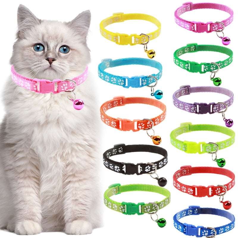 Cartoon Footprint Pet Collar with Bell | Adjustable Kitten & Puppy Safety Bell Necklace for Cats & Dogs