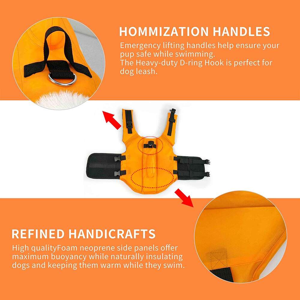 Adjustable Summer Dog Life Jacket | Safety Vest with Handle for Small, Medium, Large Dogs | Surfing, Swimming, Sailboat | Shark Design