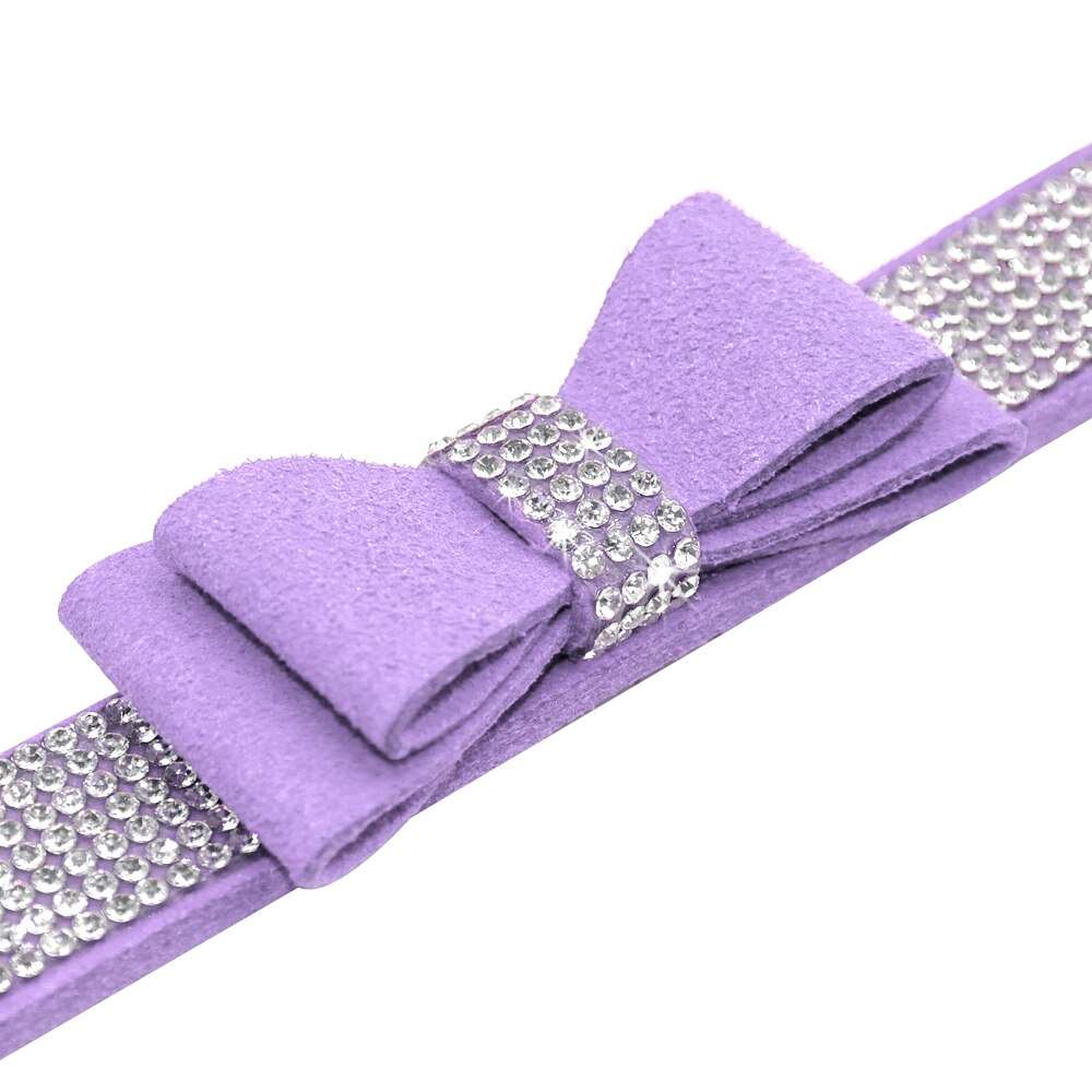 Adjustable Rhinestone Suede Leather Dog Collar with Bling Bowknot | Stylish Pet Puppy Kitten Necklace Accessory