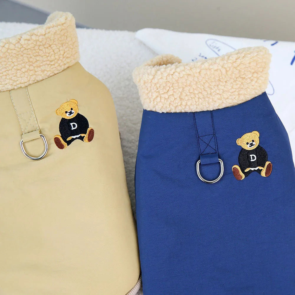 Thick Winter Dog Jacket with Bear Pattern