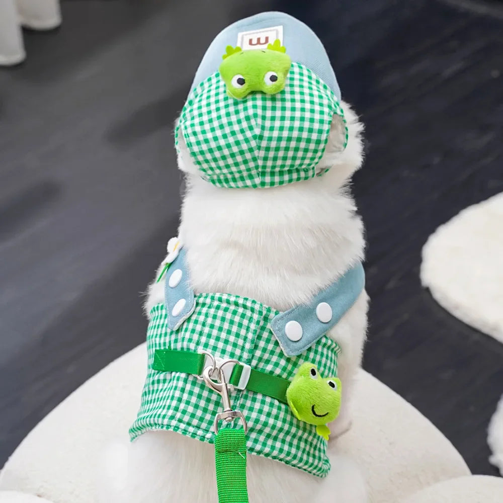 Cartoon Pet Harness Leash Sun Hat Set