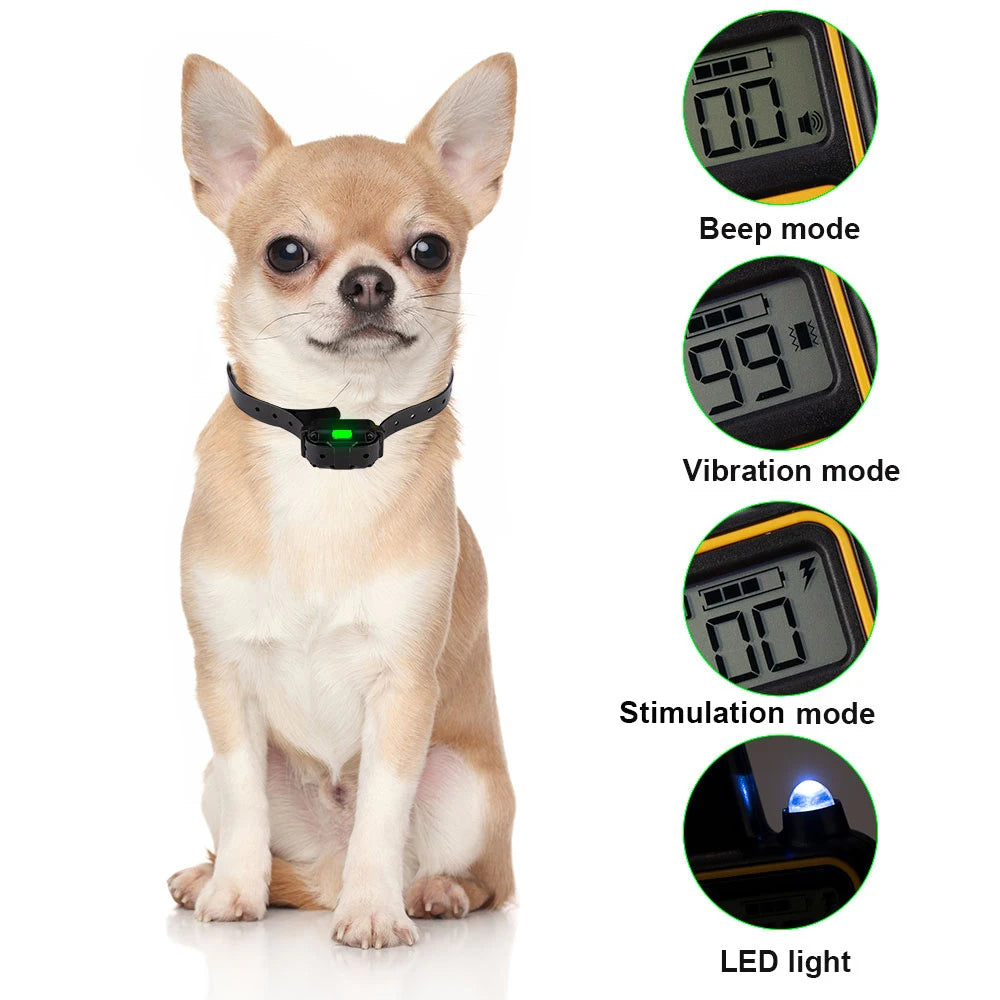 Electric Dog Training Collar | Waterproof Anti Bark Remote Control Rechargeable Device for All Breeds, Adjustable Shock and Vibration Levels