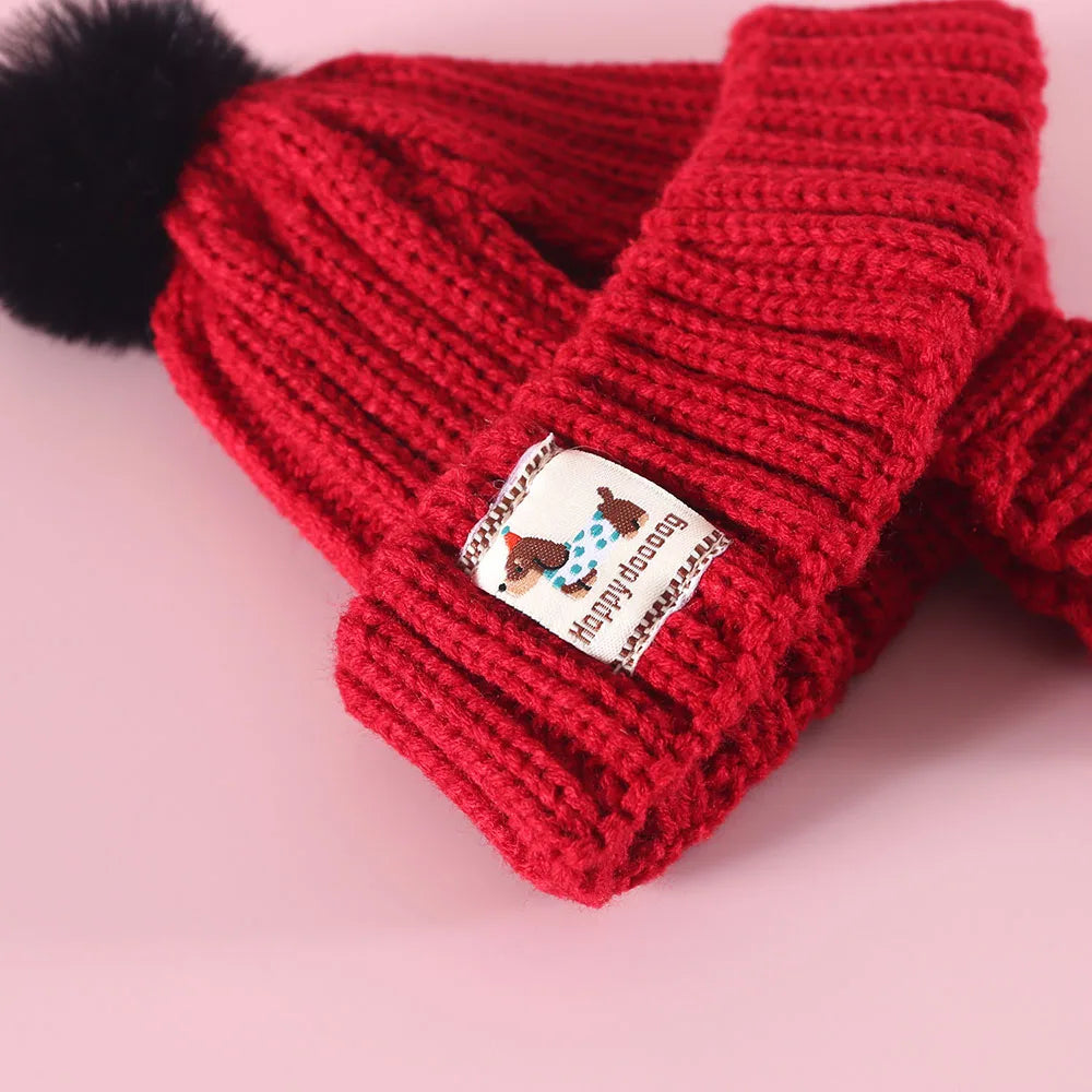 Knitted Hat with Plush Ball
