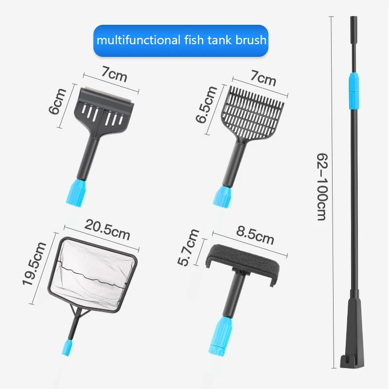 4-in-1 Aquarium Cleaning Multitool | Fish Tank Brush, Algae Scraper, Sand Shovel & Net for Comprehensive Tank Maintenance