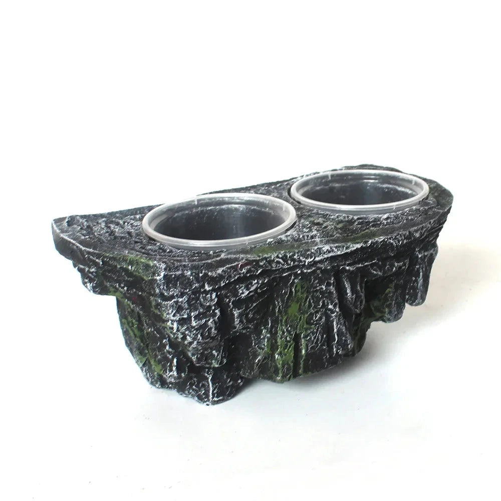 Imitation Rock Double Pot | Natural Design Water & Food Basin for Reptiles