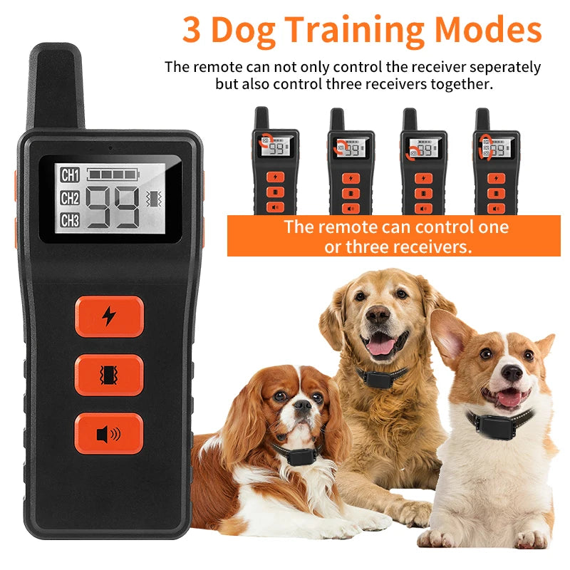 Electric Dog Training Collar Waterproof Remote Control Anti-Bark Device, Rechargeable | Suitable for All Breeds