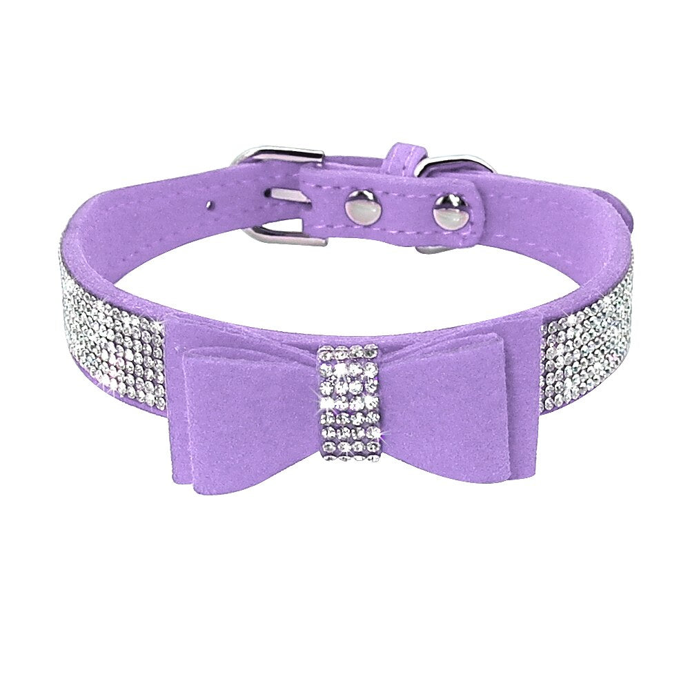 Rhinestone Leather Collar with Bling Bowknot for Cats and Dogs | Stylish Necklace Accessory