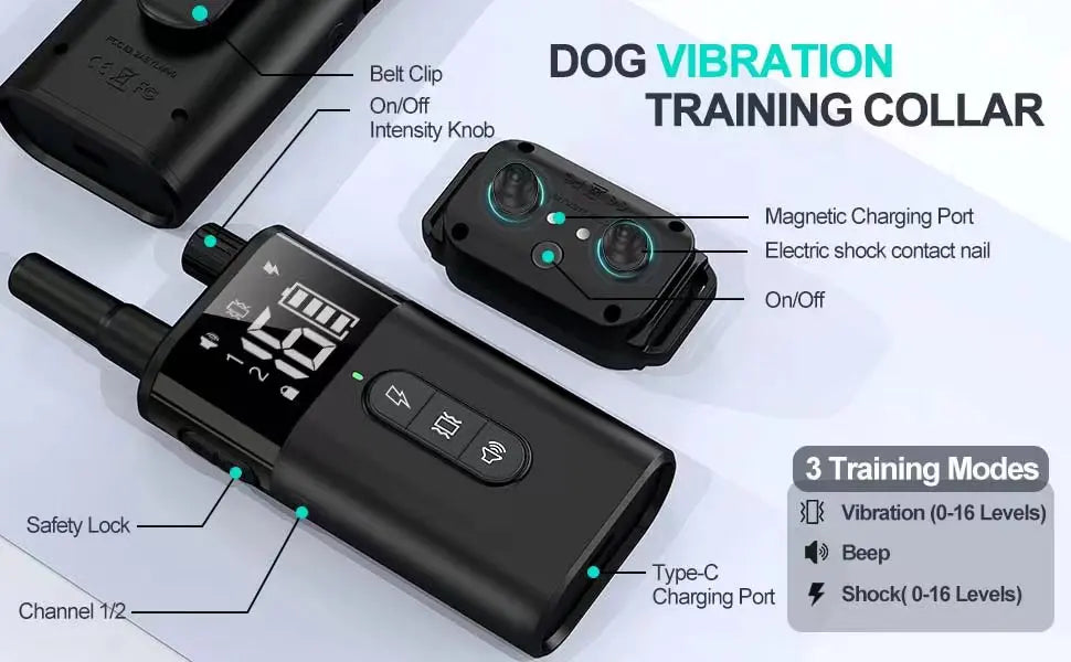 Dog Training Collar with Remote 1600FT Range | Electric Dog Shock Collar with 3 Training Modes & 16 Adjustable Levels