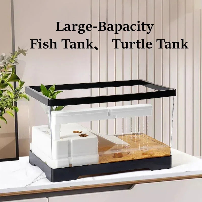 Deluxe Turtle & Reptile Aquarium Tank with Anti-Escape Cover | Safe Habitat for Turtles & Small Reptiles